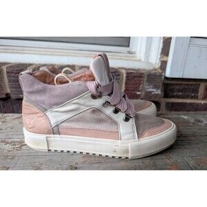 Frye Gia Lavender Beige-Leather and Canvas-Sneakers-Womens Mid Hightop-Sz 7.5M
